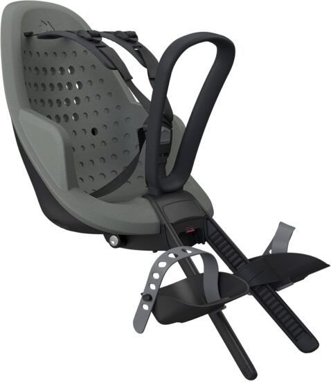 Silla delantera para bicicleta Thule Yepp 2 Mini, con montaje frontal en el manillar, arnés de seguridad de 5 puntos, asiento acolchado y diseño ligero y resistente, ideal para transportar niños pequeños de forma segura y cómoda.