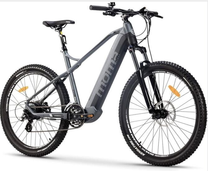 Moma Bikes bicicleta eléctrica de montaña gris y naranja